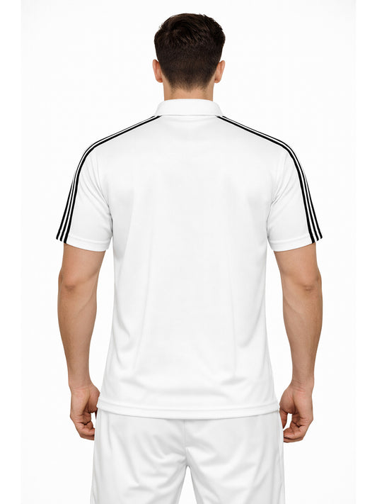 White Stripes Zip Polo T-Shirt