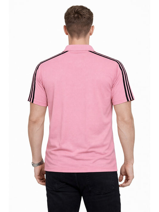 Pink Stripes Zip Polo T-Shirt