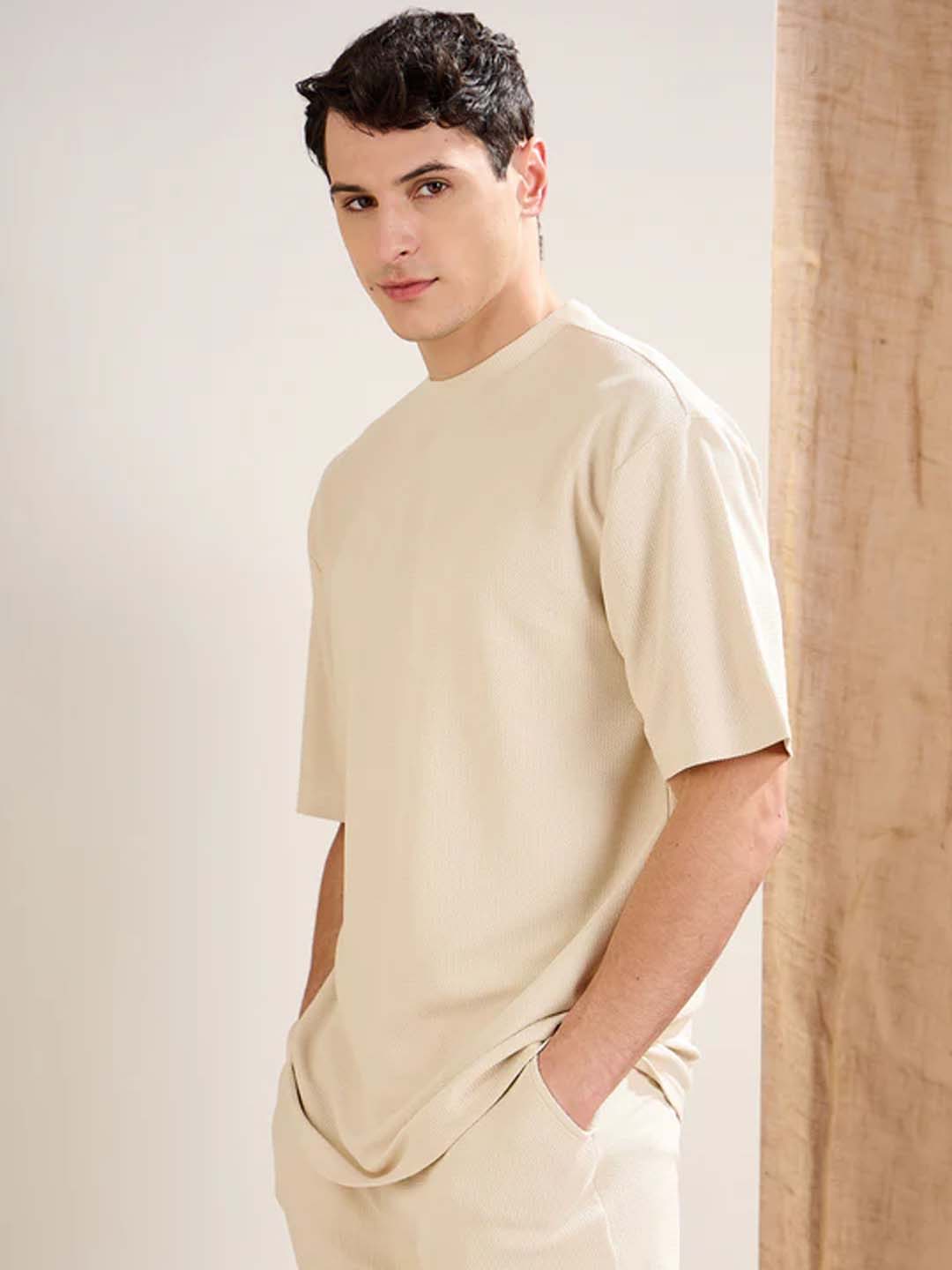 Beige Waffle Oversized T-shirt