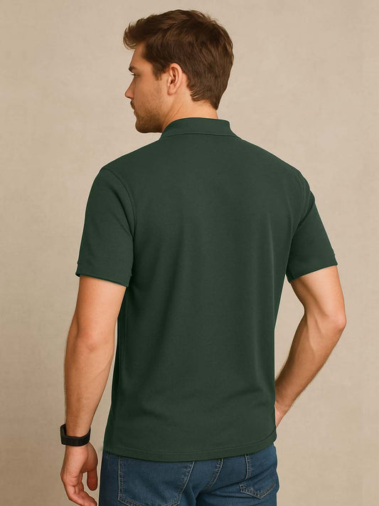 Bottle Green Zip Polo T-Shirt