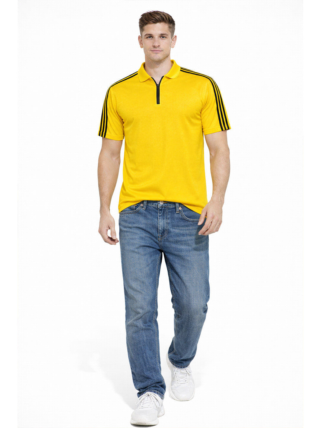 Yellow Stripes Zip Polo T-Shirt
