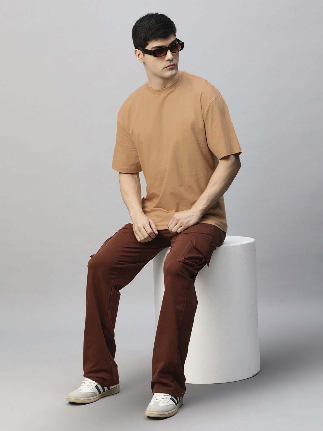 Oversized Brown French Terry Cotton Tee