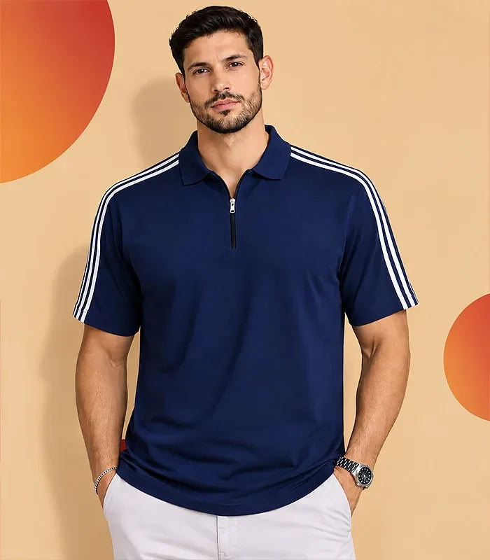 Stripes Zip Polo T-Shirt