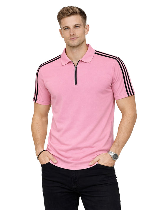 Pink Stripes Zip Polo T-Shirt