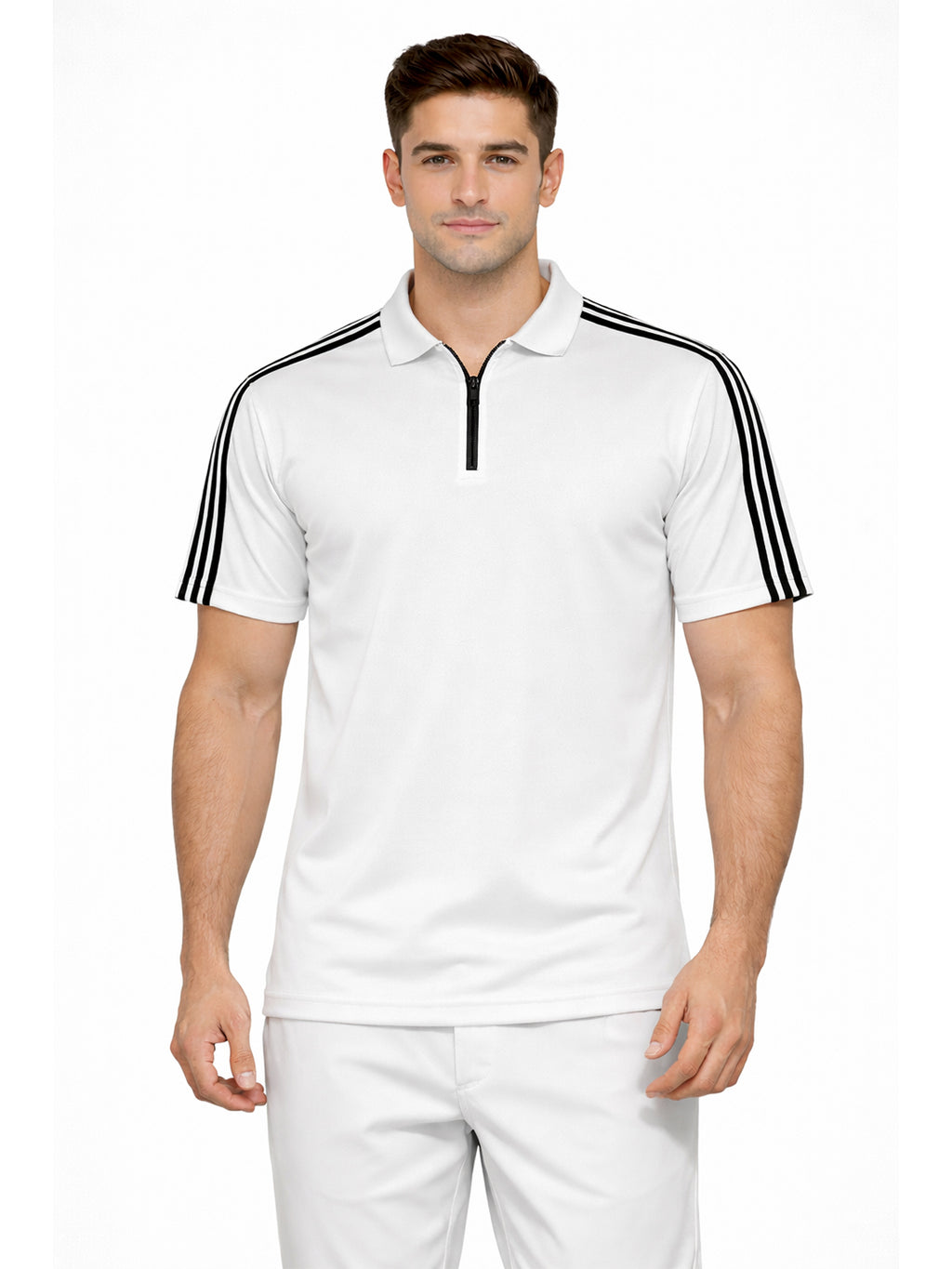 White Stripes Zip Polo T-Shirt