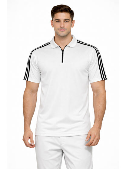 White Stripes Zip Polo T-Shirt