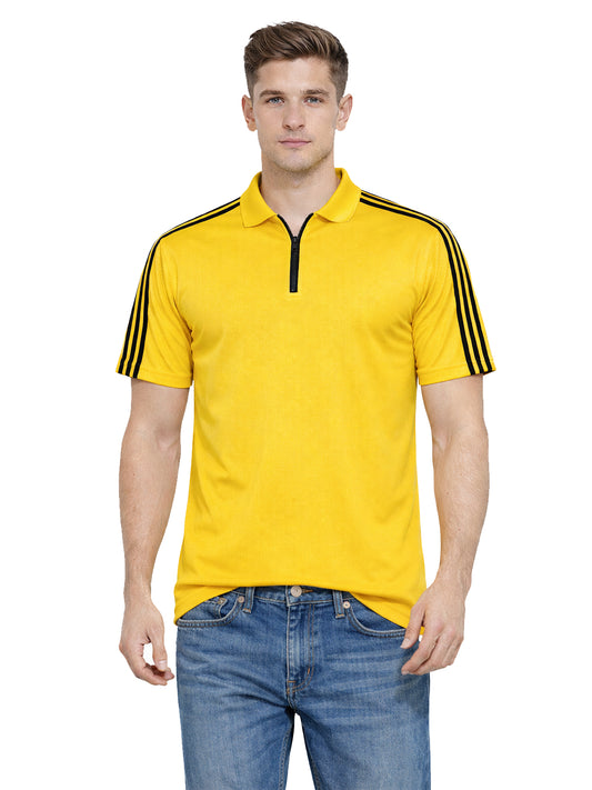 Yellow Stripes Zip Polo T-Shirt