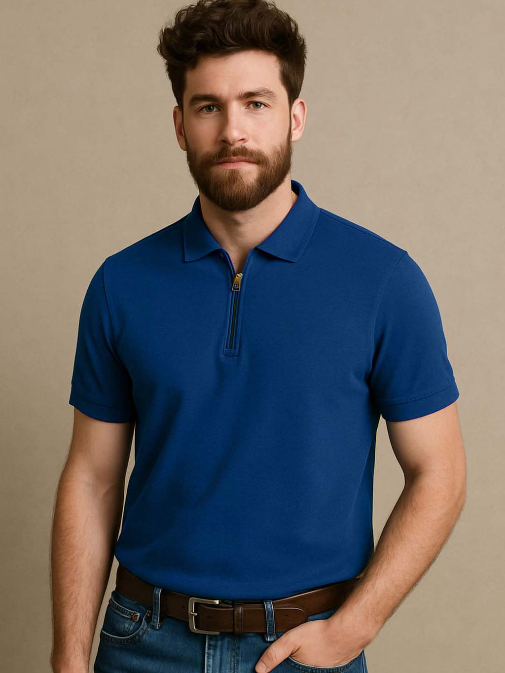 Royal Blue Zip Polo T-Shirt
