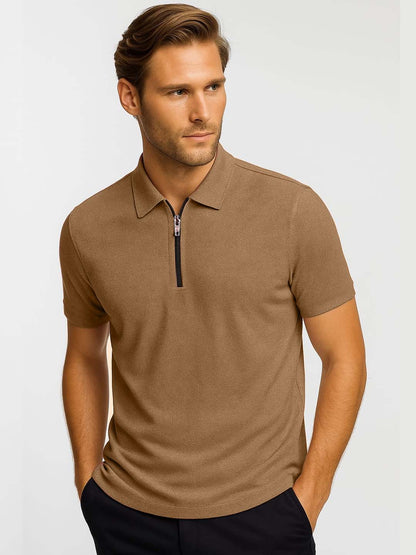 Brown Zip Polo T-Shirt