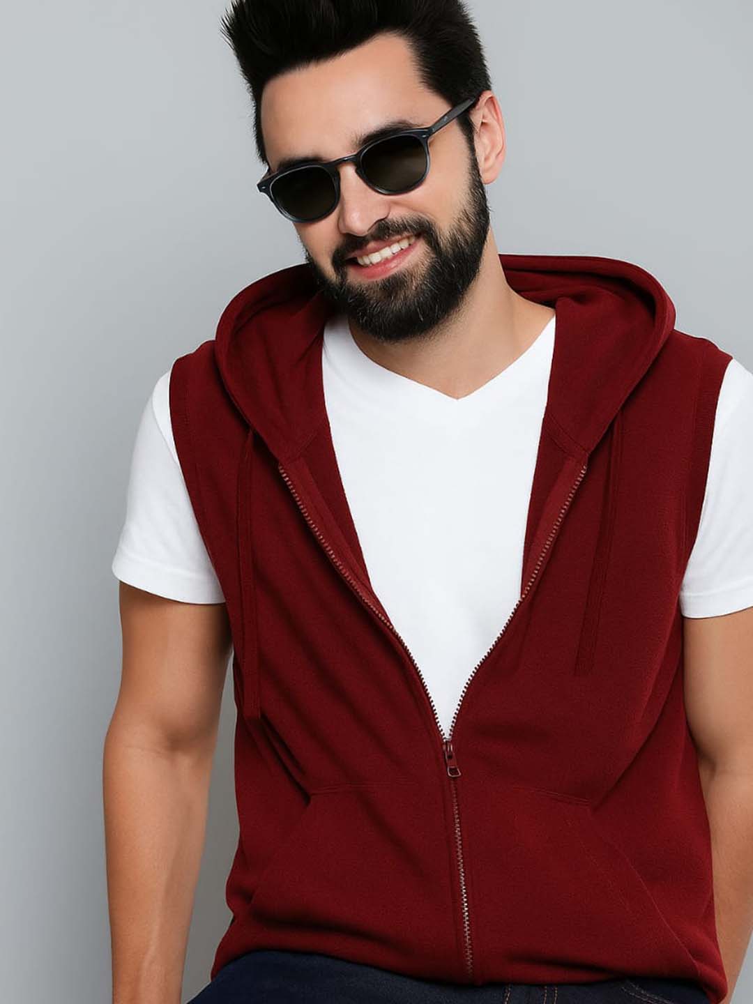Sleeveless Maroon Hooded Sweatshirt