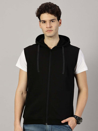 Sleeveless Black Hooded Sweatshirt