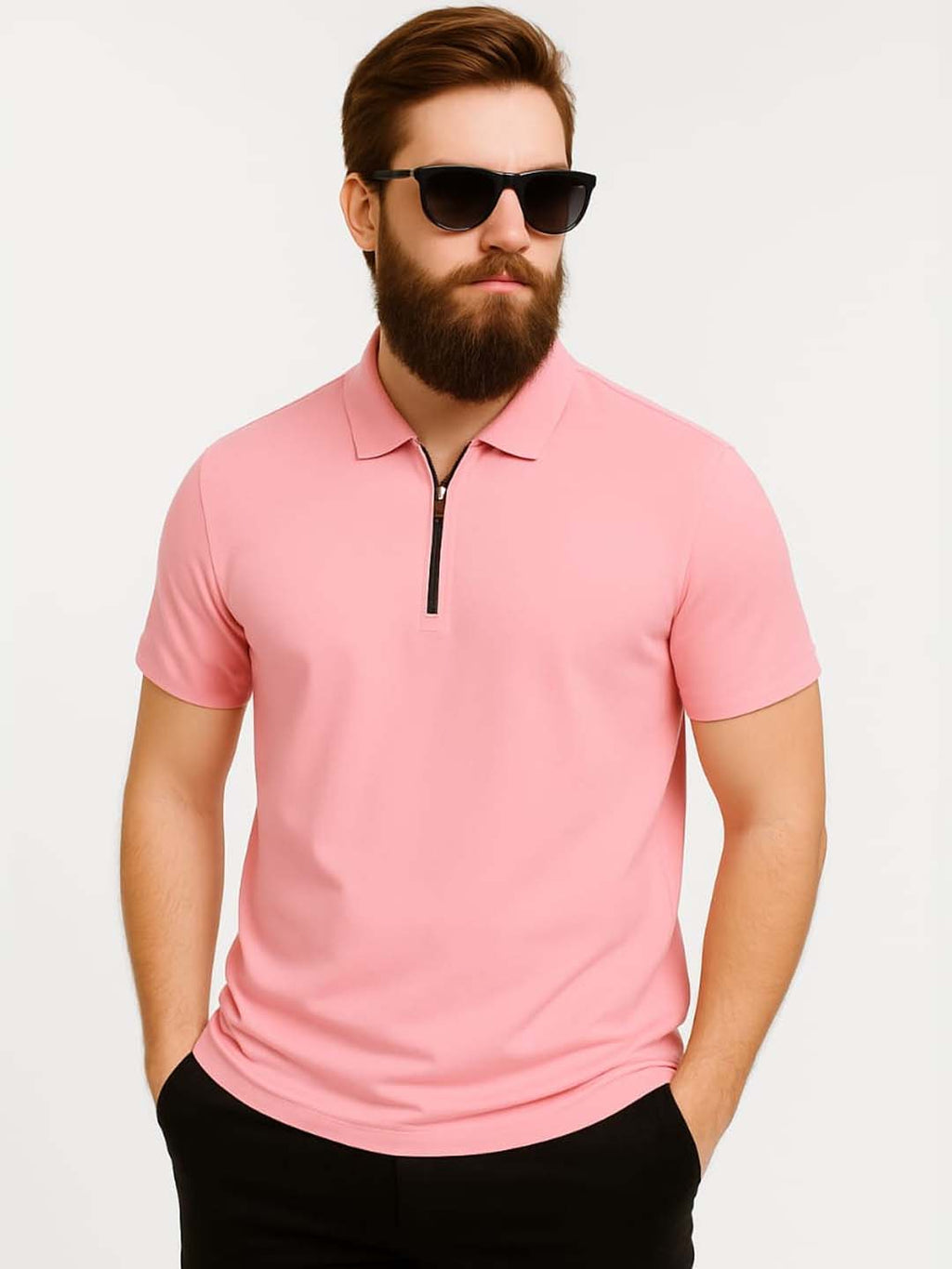 Pink Zip Polo T-Shirt