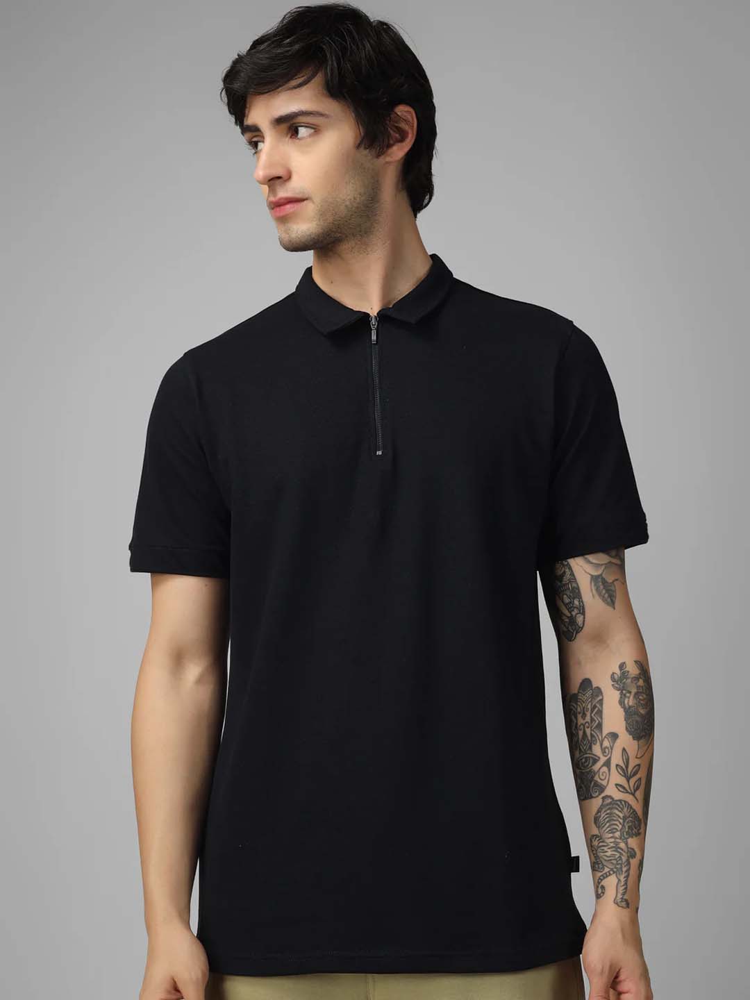 Black Zip Polo T-Shirt