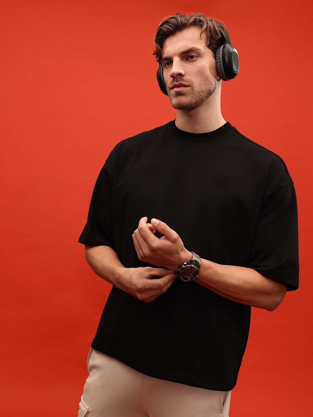 Oversized Black French Terry Cotton Tee