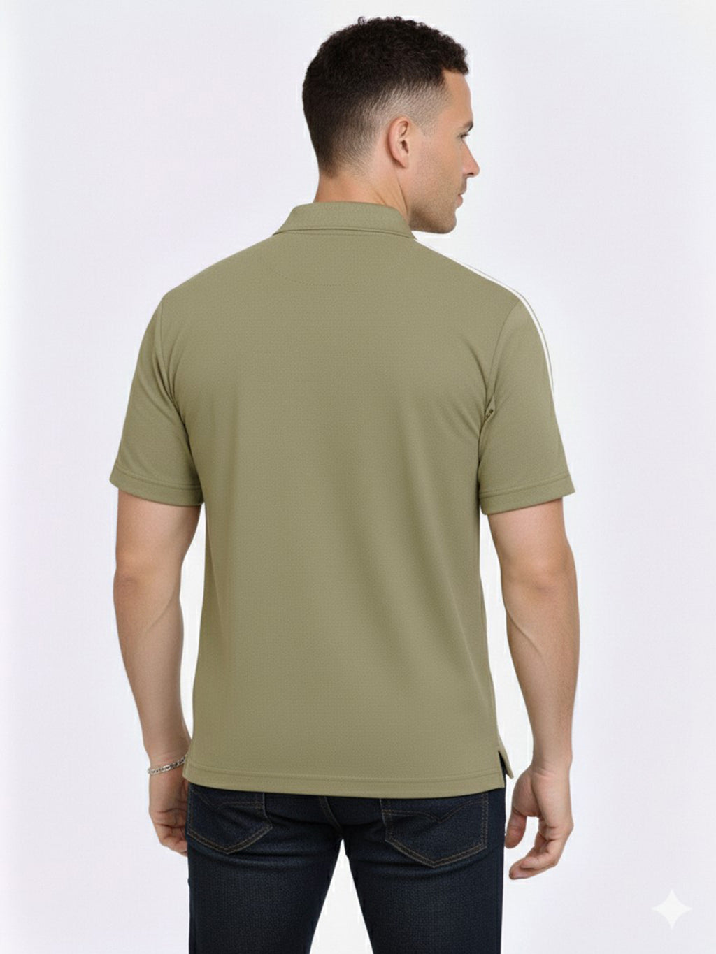 Beige Stripes Zip Polo T-Shirt