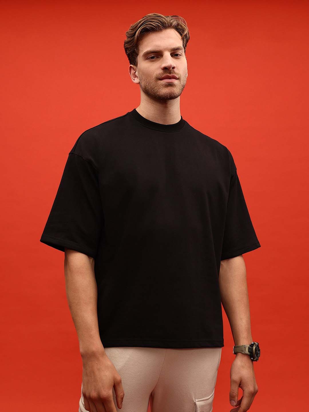 Oversized Black French Terry Cotton Tee