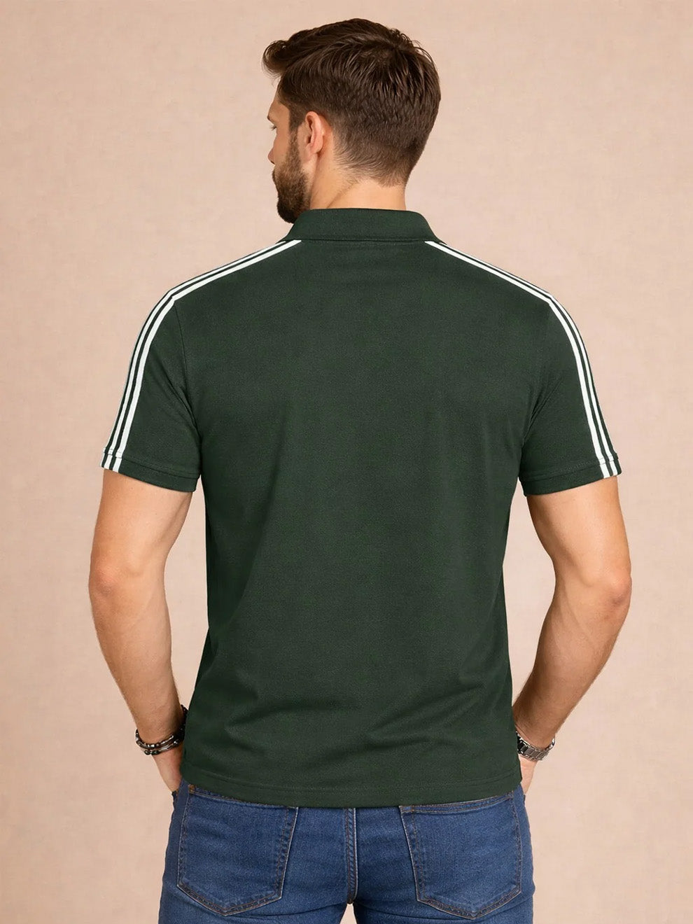 Green Stripes Zip Polo T-Shirt