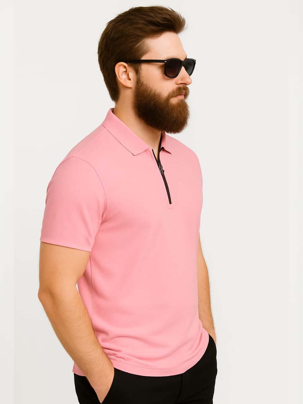 Pink Zip Polo T-Shirt