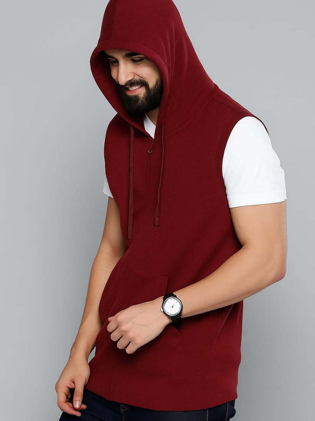Sleeveless Maroon Hooded Sweatshirt