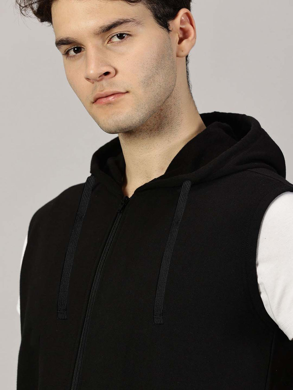 Sleeveless Black Hooded Sweatshirt