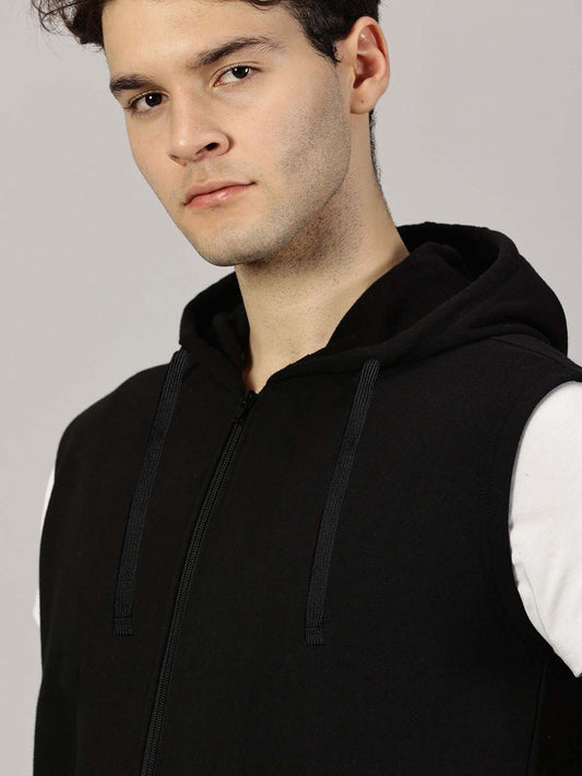 Sleeveless Black Hooded Sweatshirt