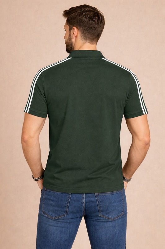 Green Stripes Zip Polo T-Shirt