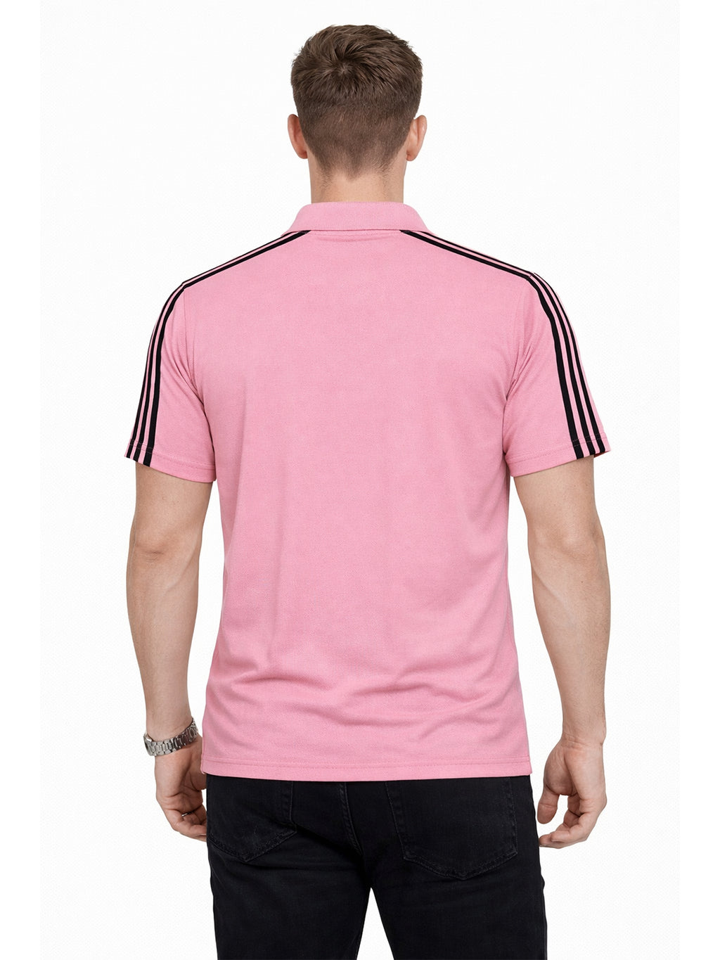 Pink Stripes Zip Polo T-Shirt