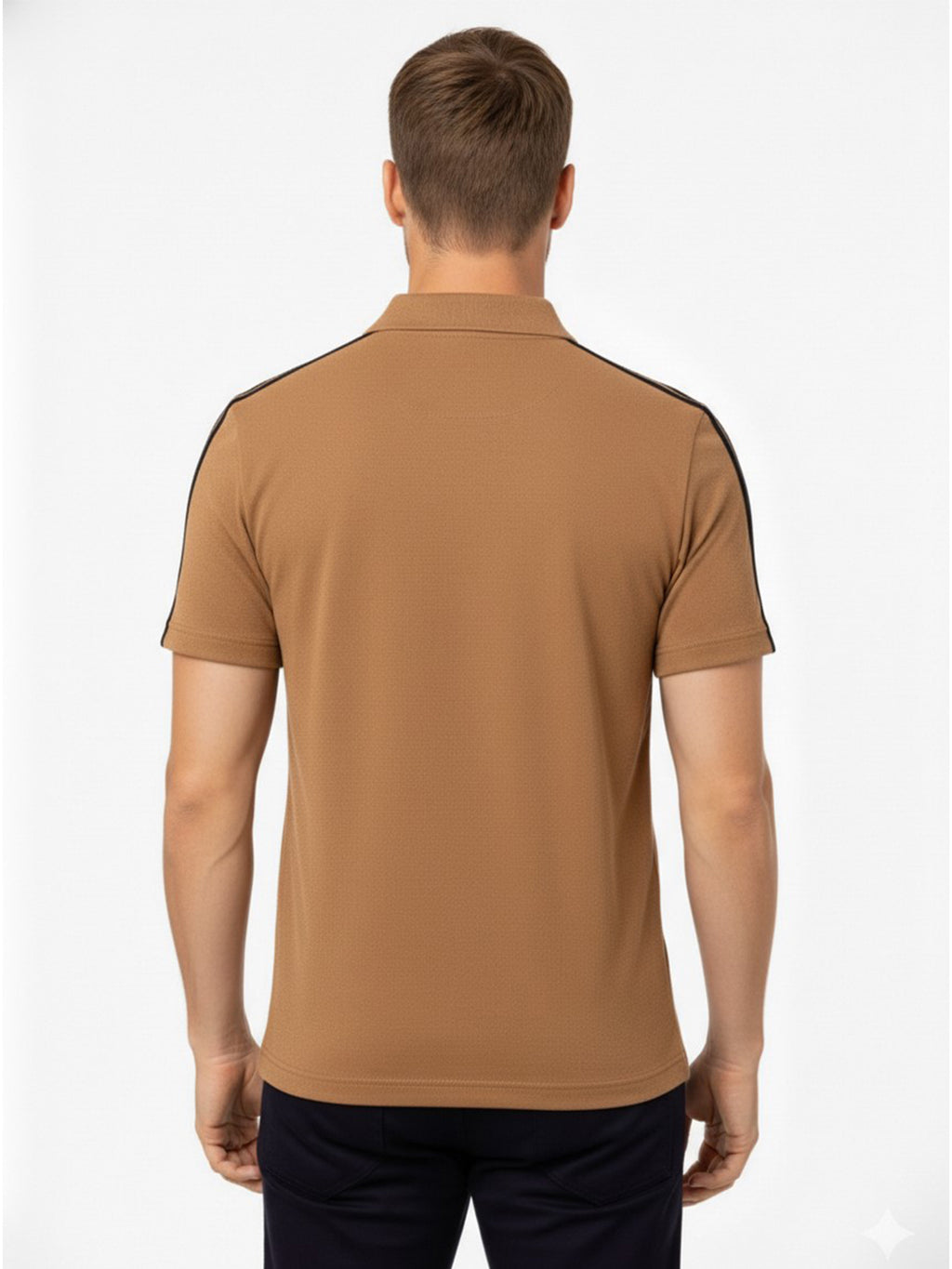 Brown Stripes Zip Polo T-Shirt
