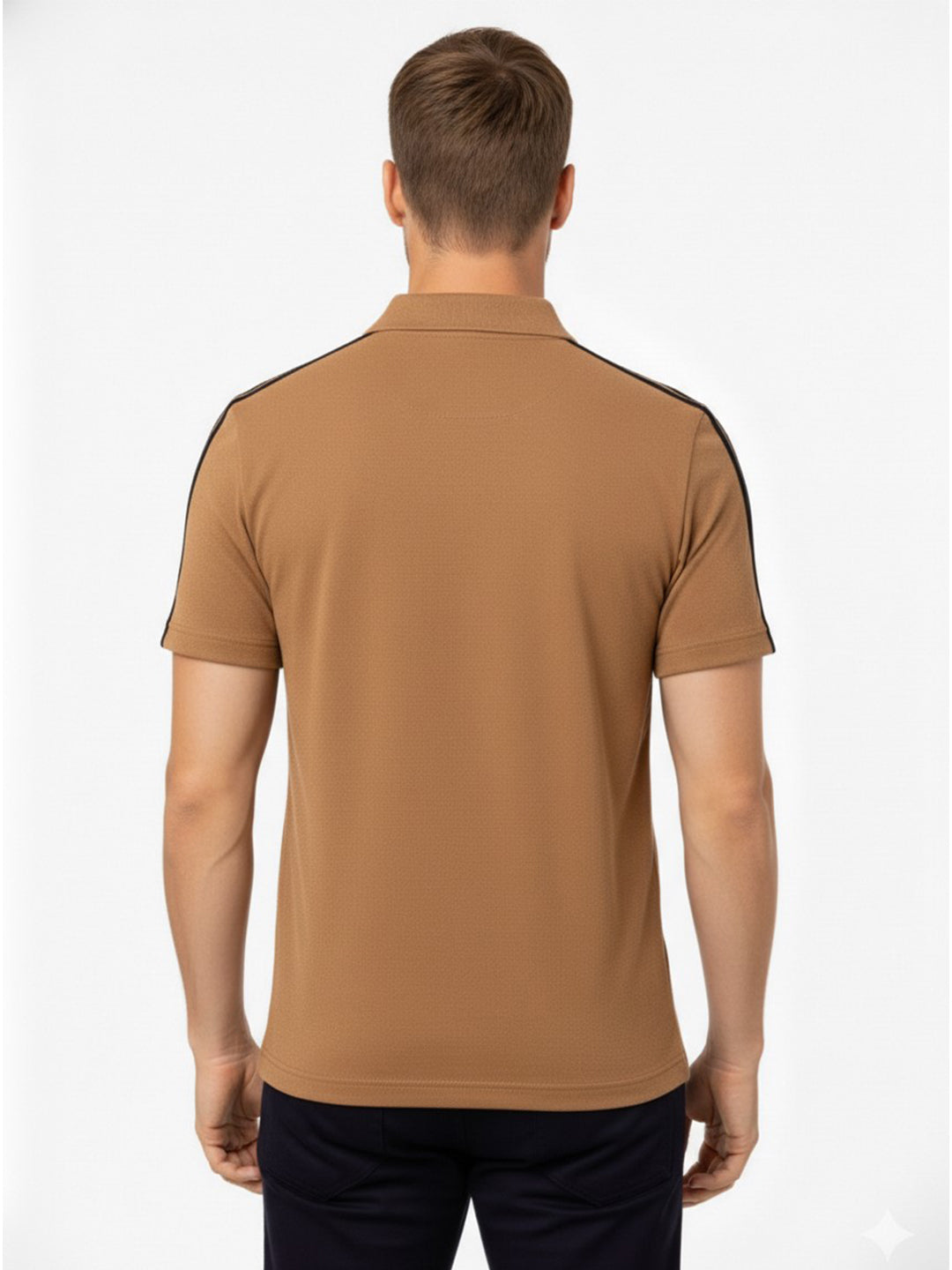 Brown Stripes Zip Polo T-Shirt