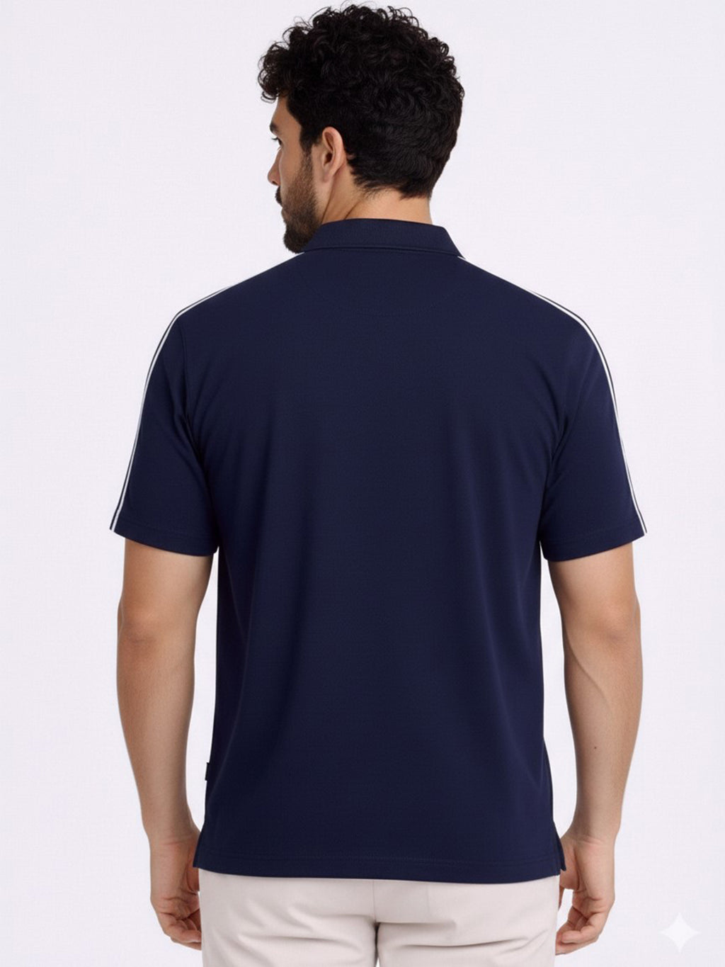 Navy Stripes Zip Polo T-Shirt