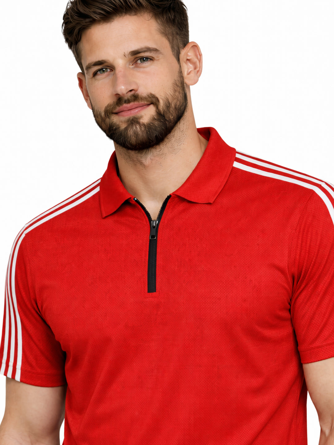 Red Stripes Zip Polo T-Shirt