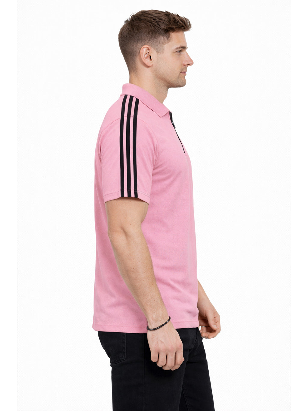 Pink Stripes Zip Polo T-Shirt