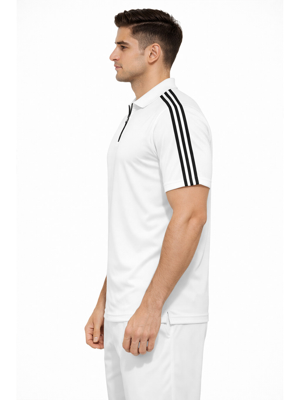 White Stripes Zip Polo T-Shirt