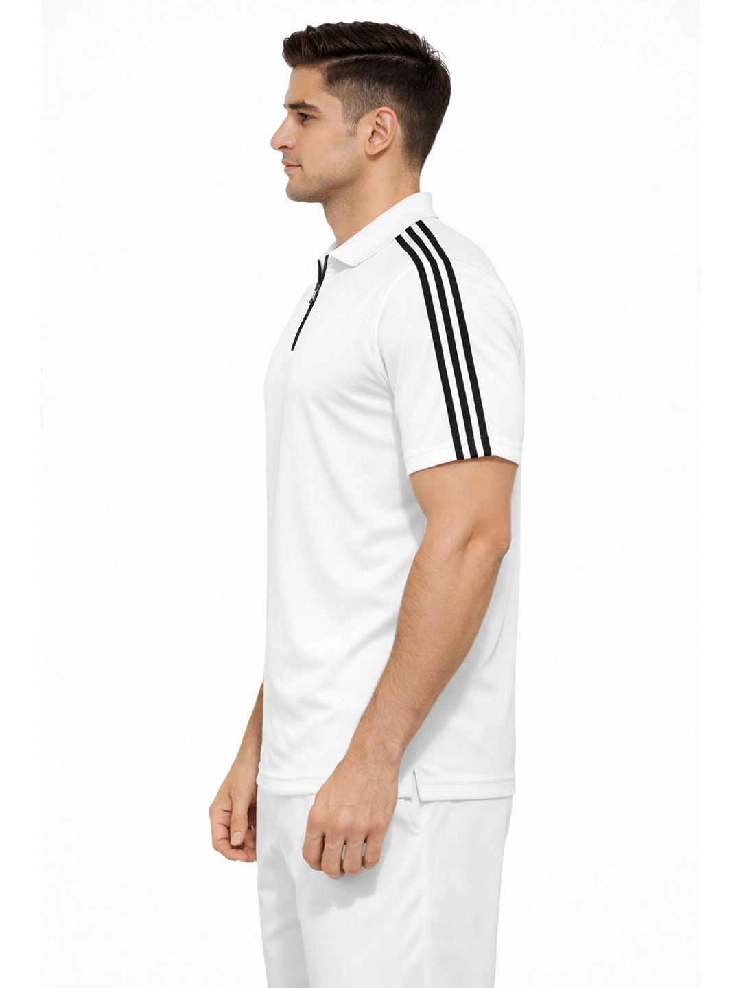 White Stripes Zip Polo T-Shirt