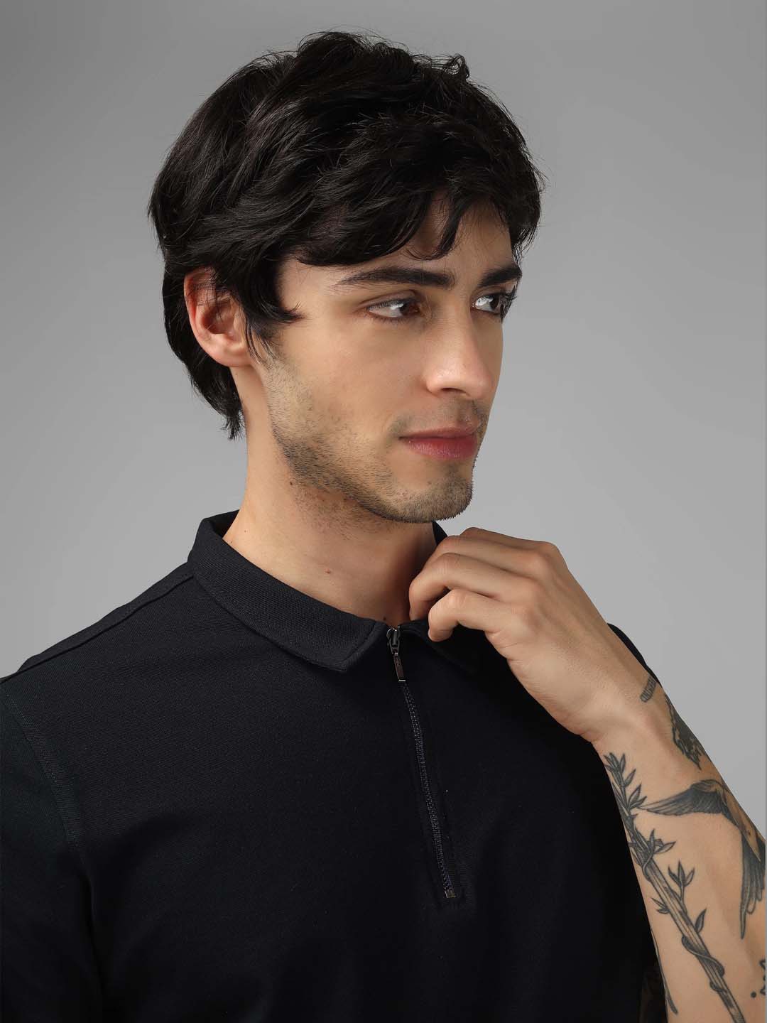 Black Zip Polo T-Shirt