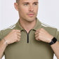 Beige Stripes Zip Polo T-Shirt