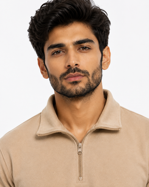 Beige HalfZip Sweatshirt