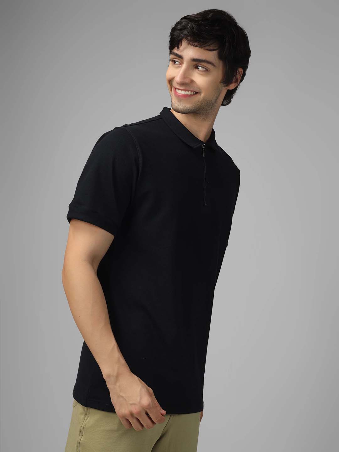 Black Zip Polo T-Shirt