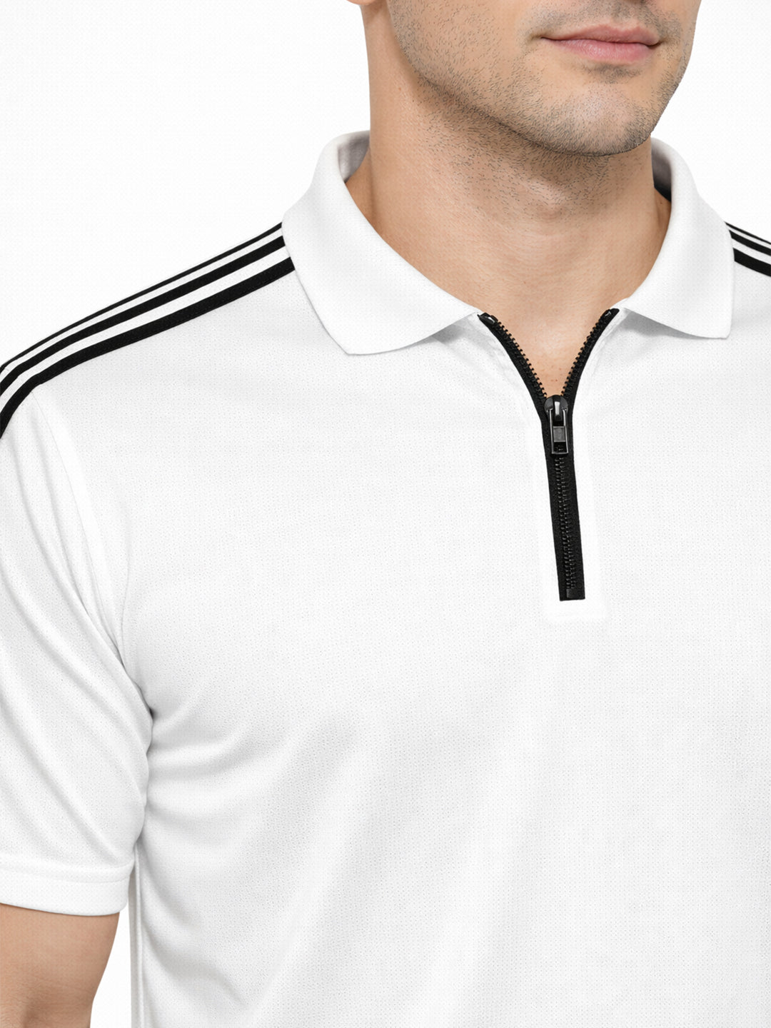 White Stripes Zip Polo T-Shirt