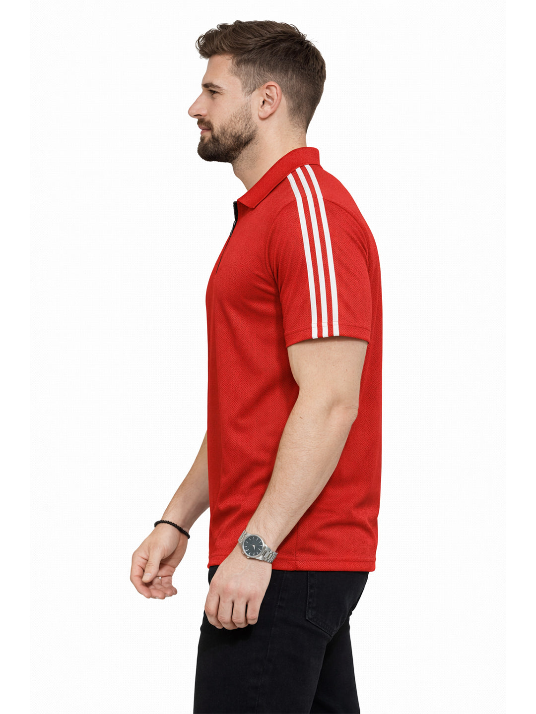 Red Stripes Zip Polo T-Shirt
