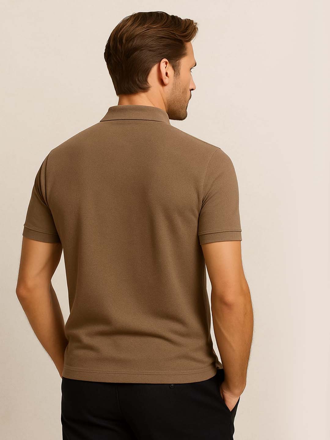 Brown Zip Polo T-Shirt