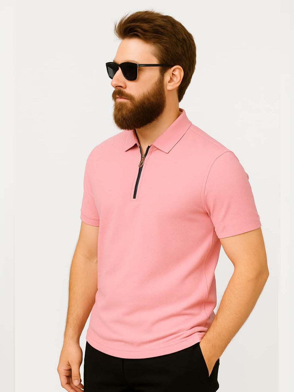 Pink Zip Polo T-Shirt