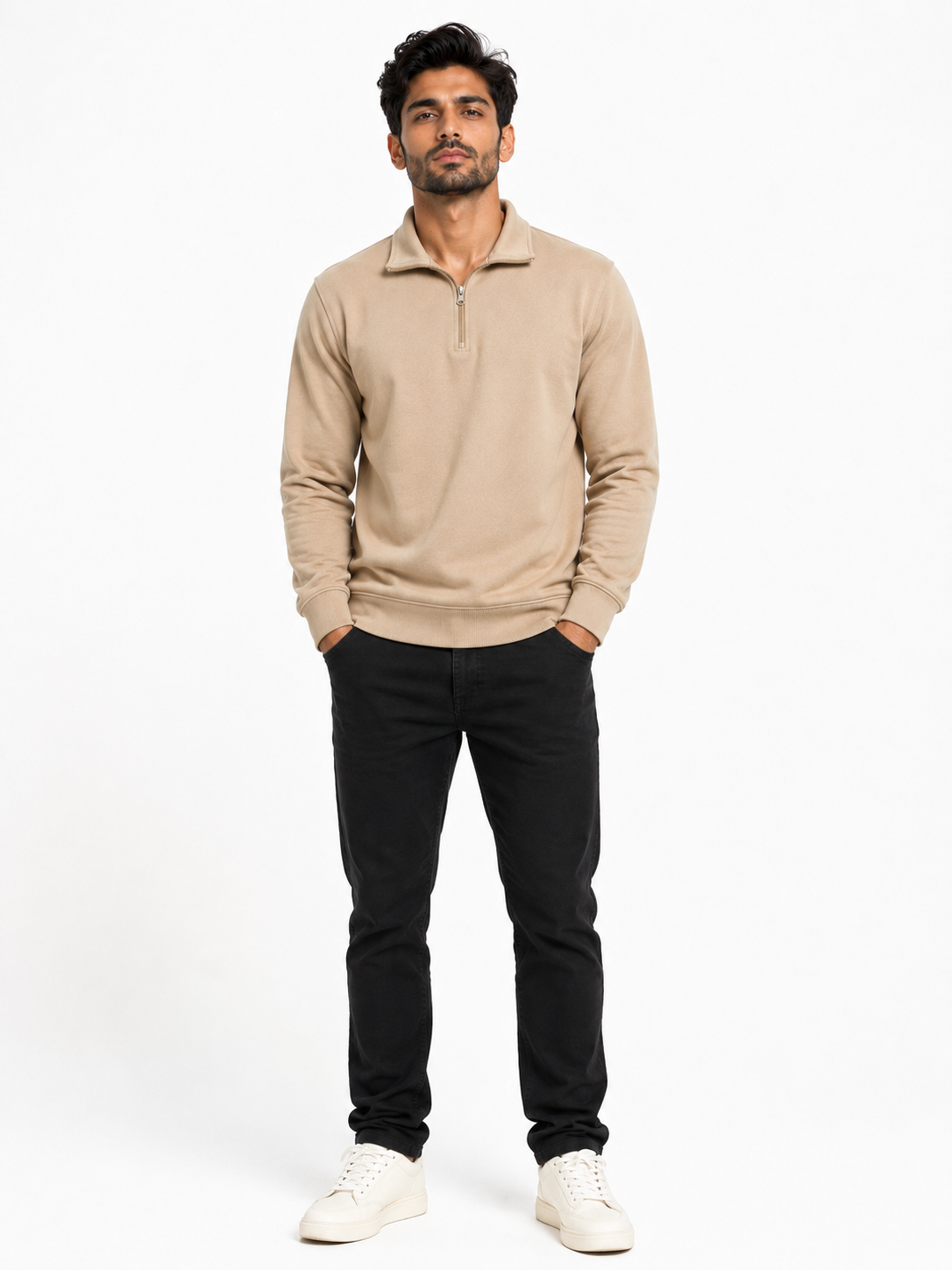 Beige HalfZip Sweatshirt
