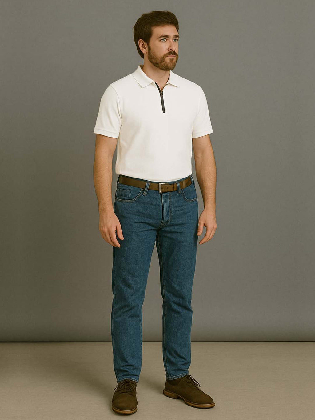 Off White Zip Polo T-Shirt