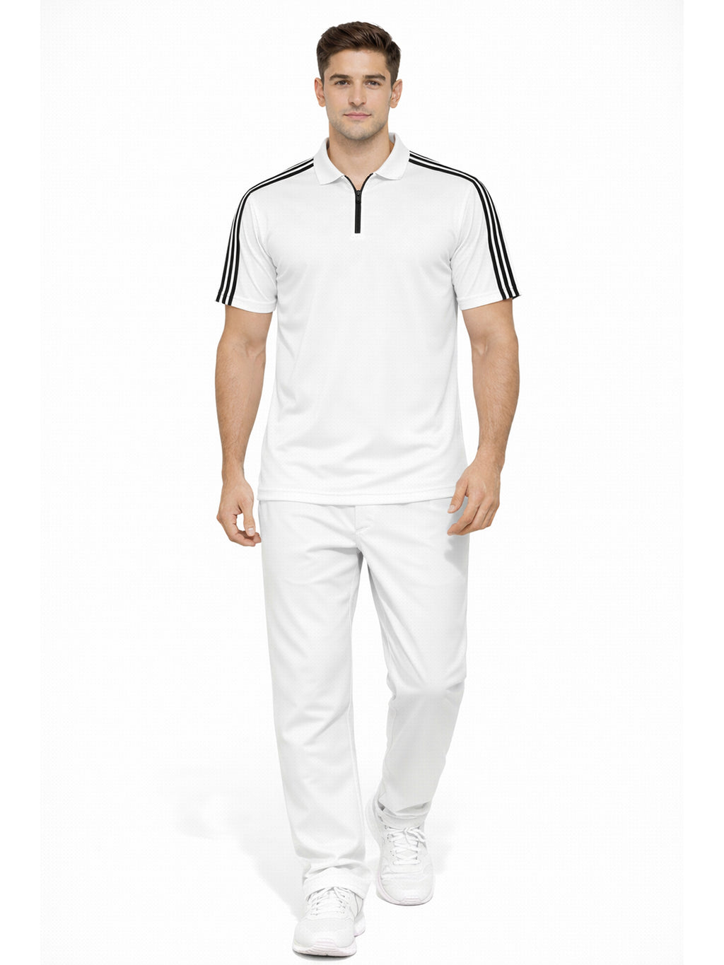 White Stripes Zip Polo T-Shirt