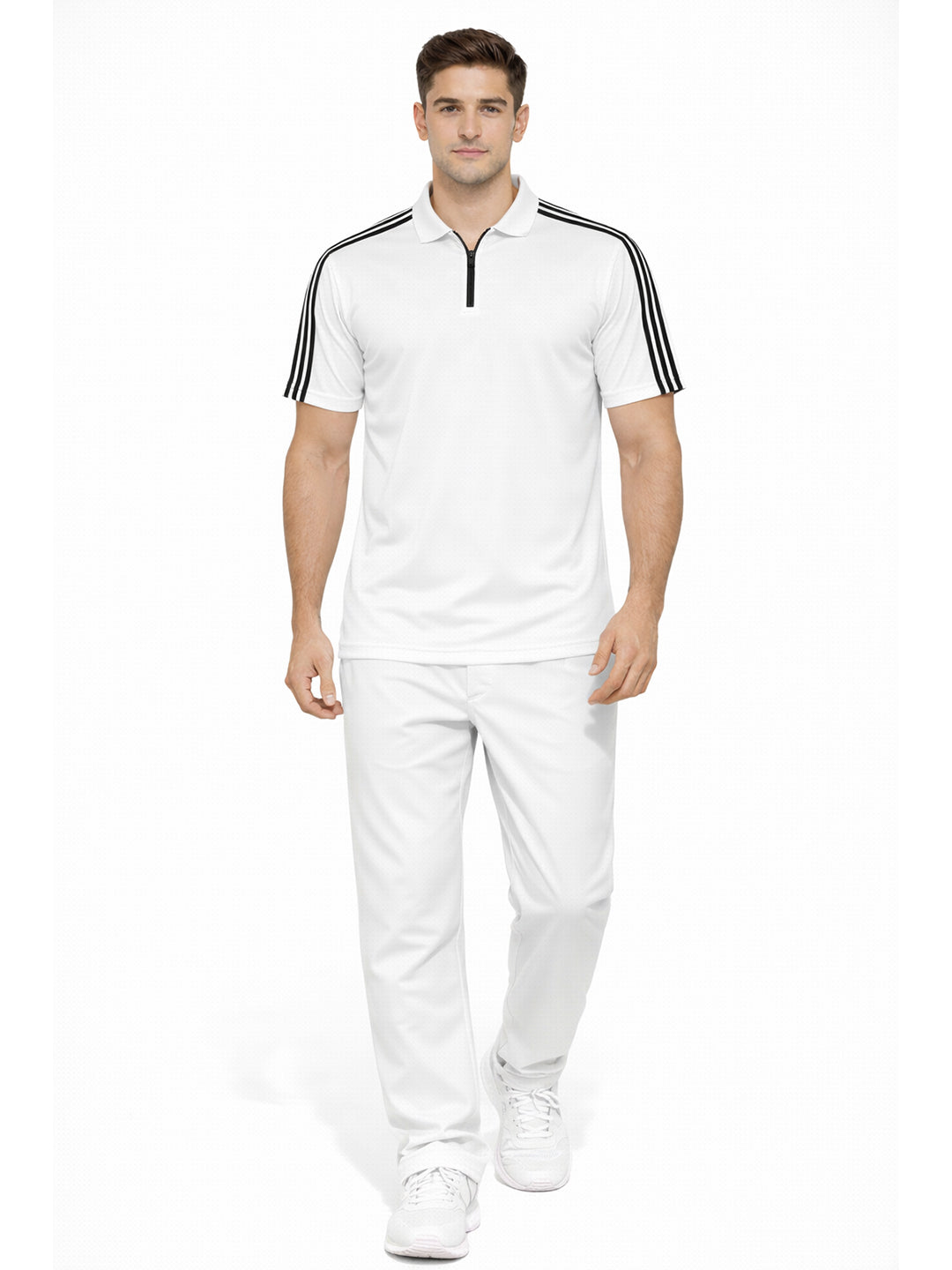White Stripes Zip Polo T-Shirt