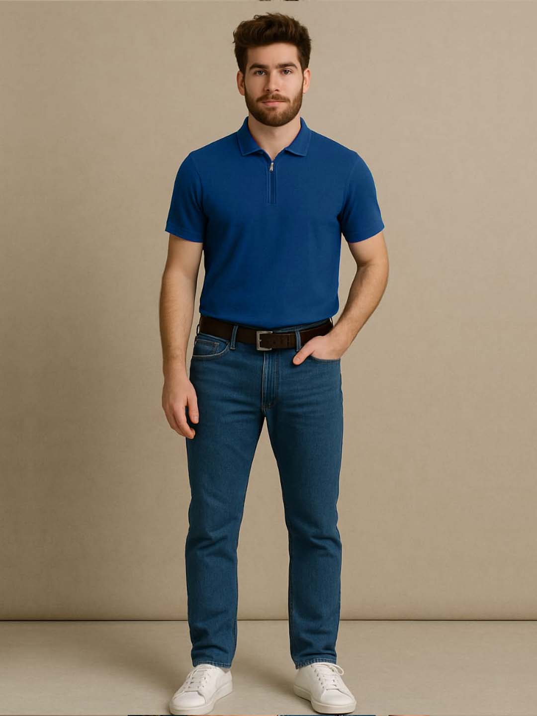 Royal Blue Zip Polo T-Shirt