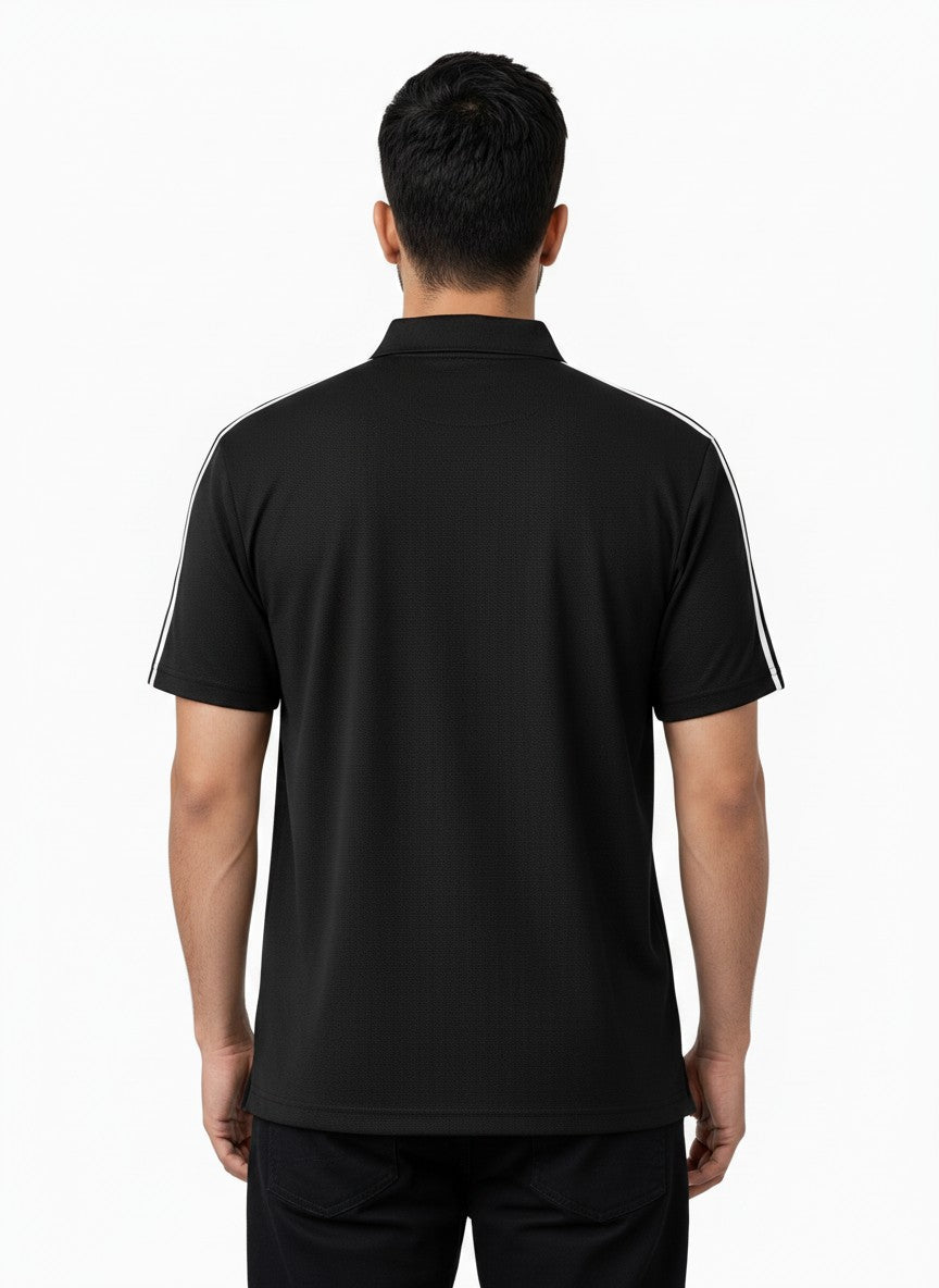 Black Stripes Zip Polo T-Shirt