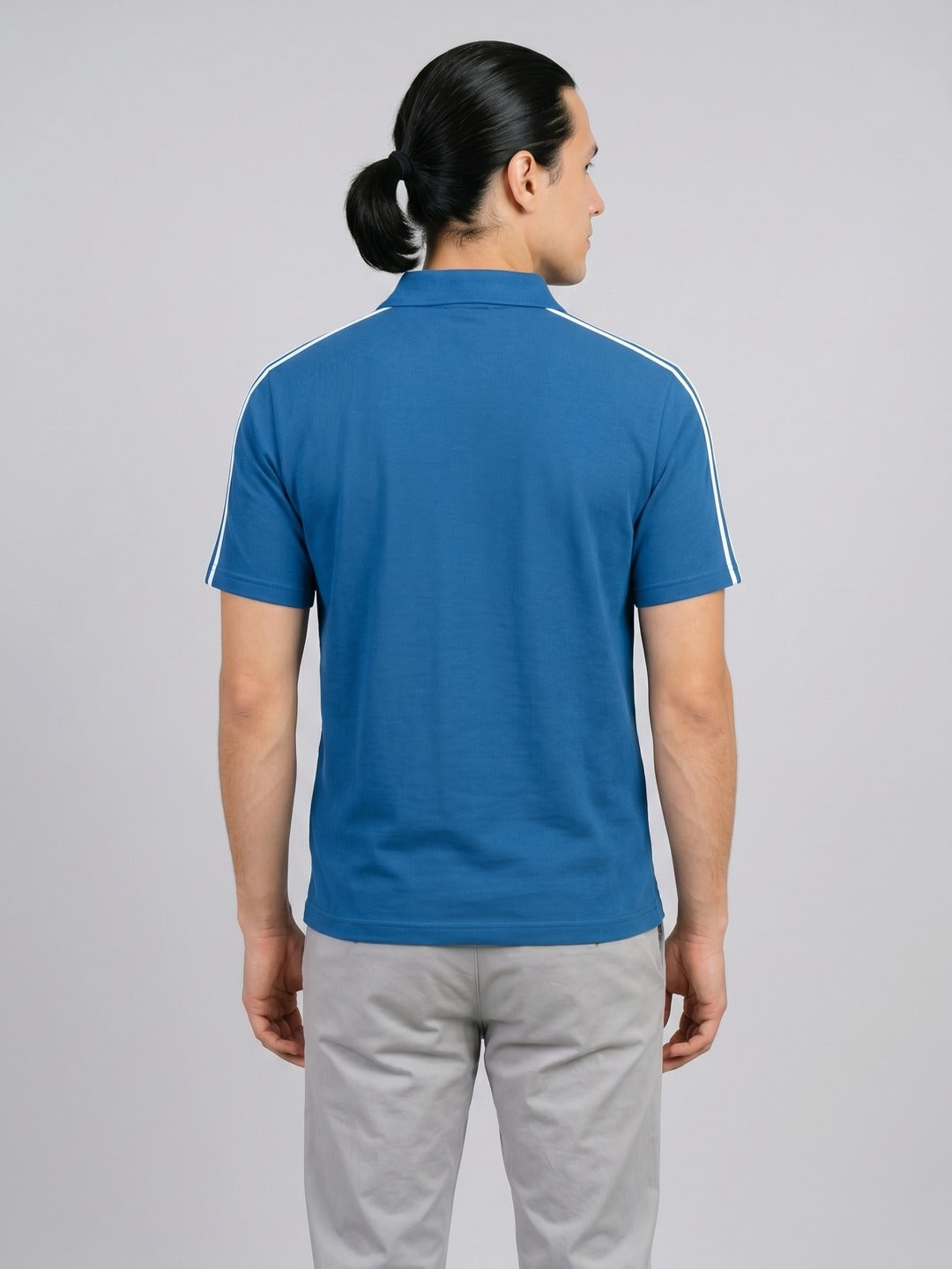 Teal blue Stripes Zip Polo T-Shirt