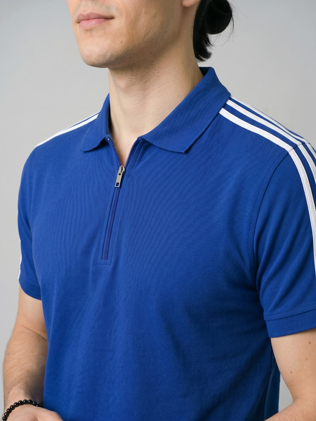 Royal blue Stripes Zip Polo T-Shirt (Copy)